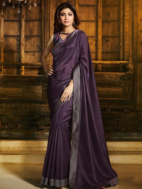 contrast bordered saree with blouse - 15518402 - Very Small Image - 1