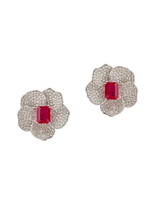 red silver tone stone earrings - 15524137 - Very Small Image - 1