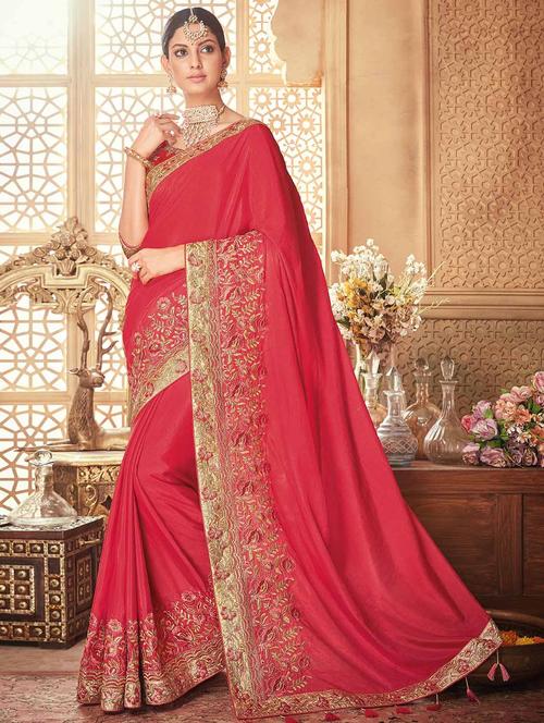 floral embroidered bordered saree with blouse - 15525865 - Very Small Image - 1