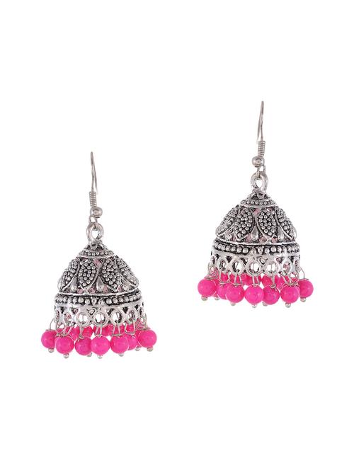 pink silver tone oxidized earrings - 15535352 - Very Small Image - 1