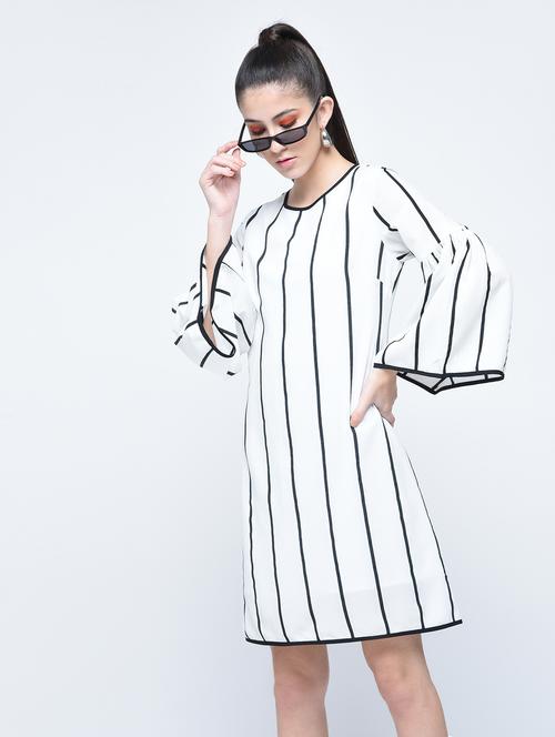 bell sleeved pin-striped dress - 15560015 - Very Small Image - 1