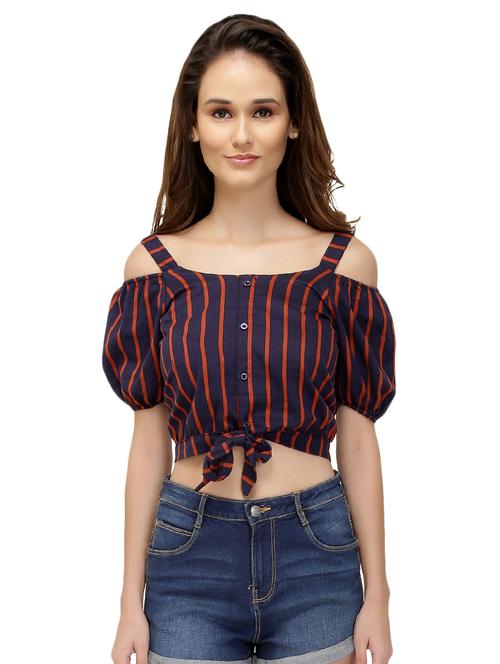 tie knot hem button up crop top - 15560056 - Very Small Image - 1