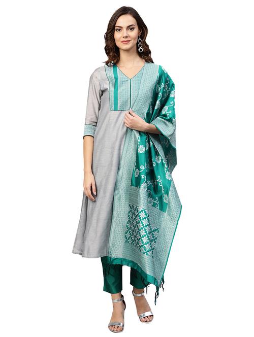 self-design kurta with pant suit set - 15568050 - Very Small Image - 1