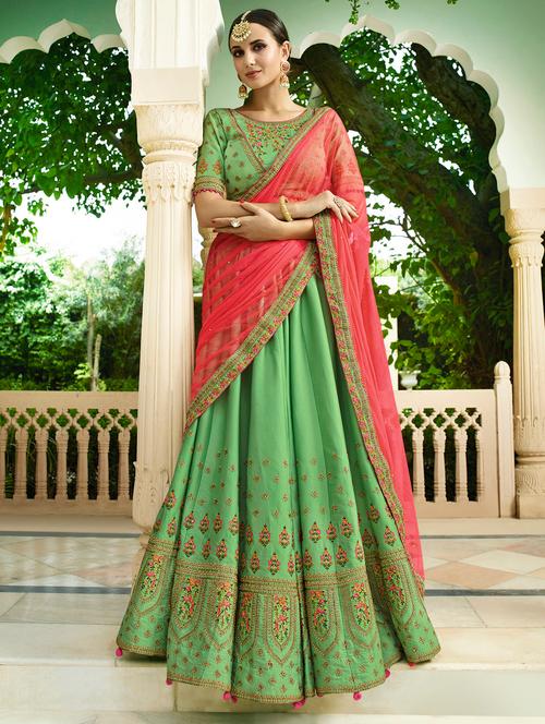 embroidered flared lehenga with pom pom detailing - 15654314 - Very Small Image - 1