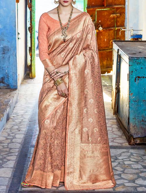 floral zari motif banarasi saree with blouse - 15669531 - Very Small Image - 1