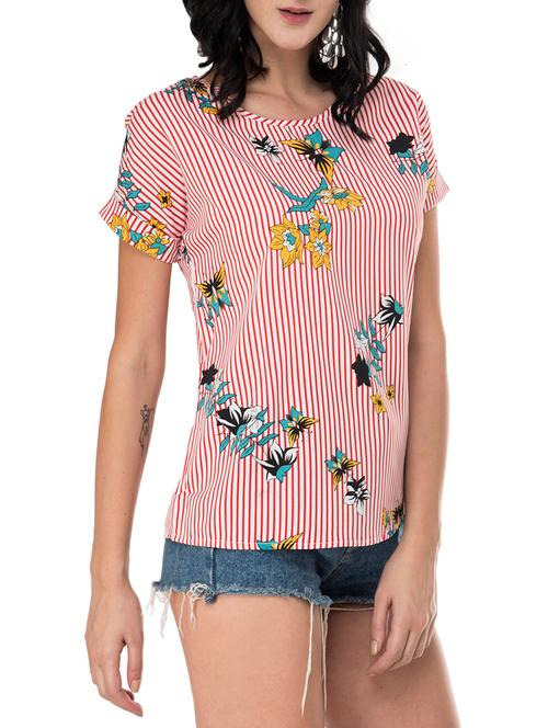 turn-up sleeved floral striped top - 15676539 - Very Small Image - 1