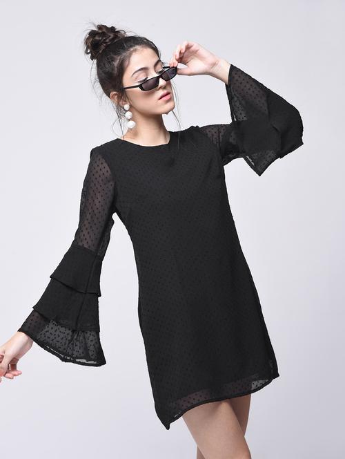 tiered bell sleeved dobby dress - 15692011 - Very Small Image - 1