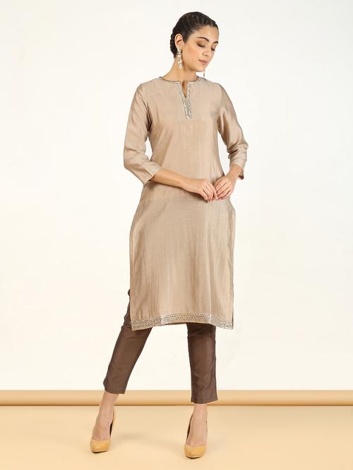 dusty rose silk straight kurta - 15693024 - Very Small Image - 1