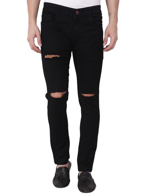 black cotton blend slash knee jeans - 15700078 - Very Small Image - 1