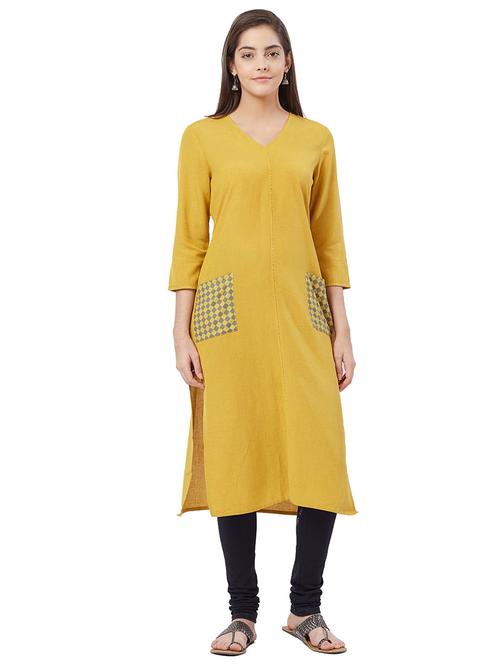 mustard straight kurta - 15707314 - Very Small Image - 1