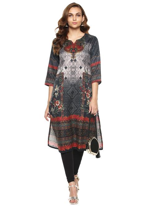 printed straight woolen kurta - 15719610 - Very Small Image - 1