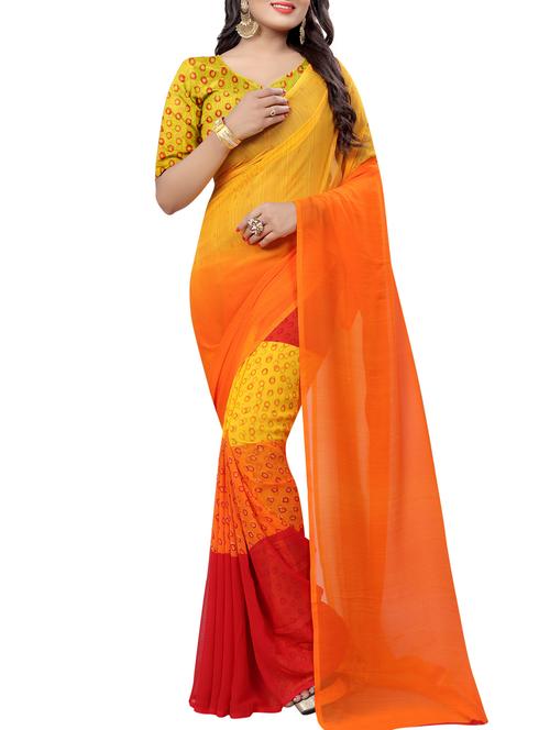 polka dots printed half & half saree with blouse - 15747165 - Very Small Image - 1