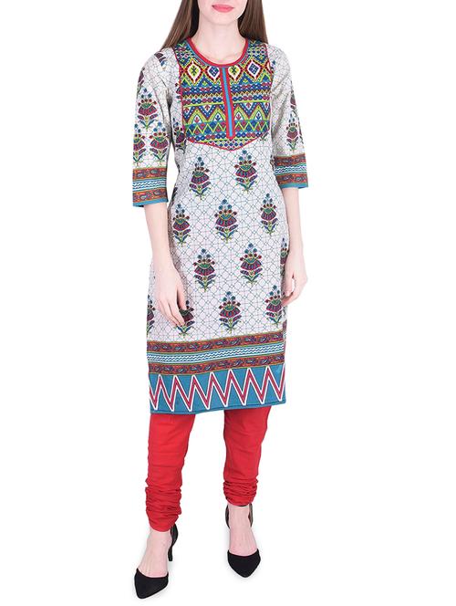 ethnic motif printed kurta with churidaar - 15760169 - Very Small Image - 1