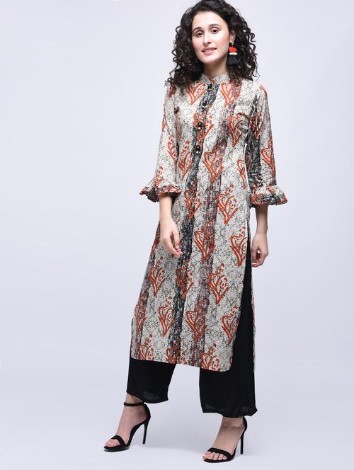 printed bell sleeves straight kurta - 15765053 - Very Small Image - 1
