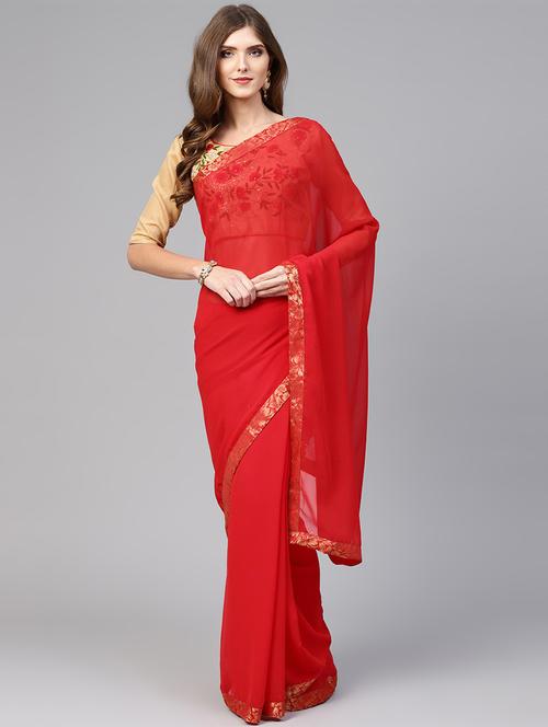 mirror work solid saree with blouse - 15768179 - Very Small Image - 1