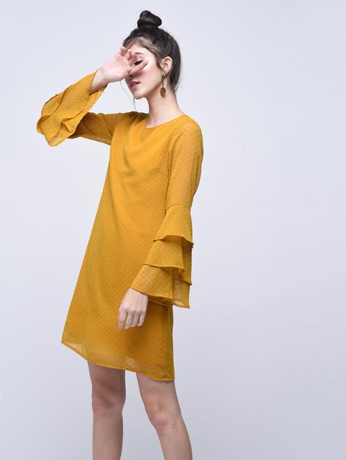 layered bell sleeved dobby a-line dress - 15770580 - Very Small Image - 1
