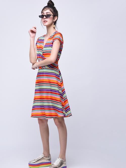 surplice striped a-line dress - 15770584 - Very Small Image - 1