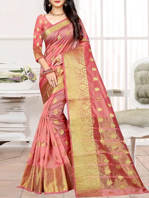 peach silk kanjivaram saree with blouse - 15774752 - Very Small Image - 1