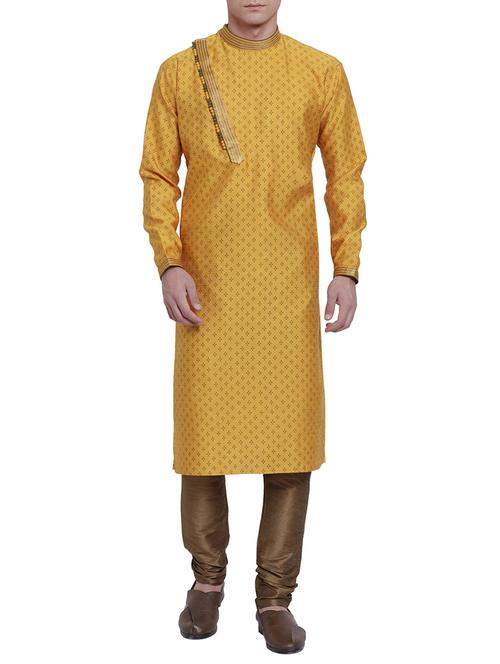 yellow cotton kurta pyjama set - 15780480 - Very Small Image - 1
