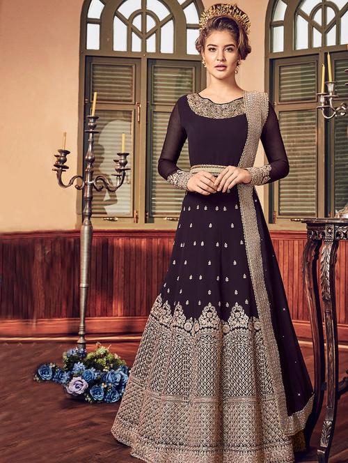 embroidered semi-stitched anarkali suit - 15827503 - Very Small Image - 1
