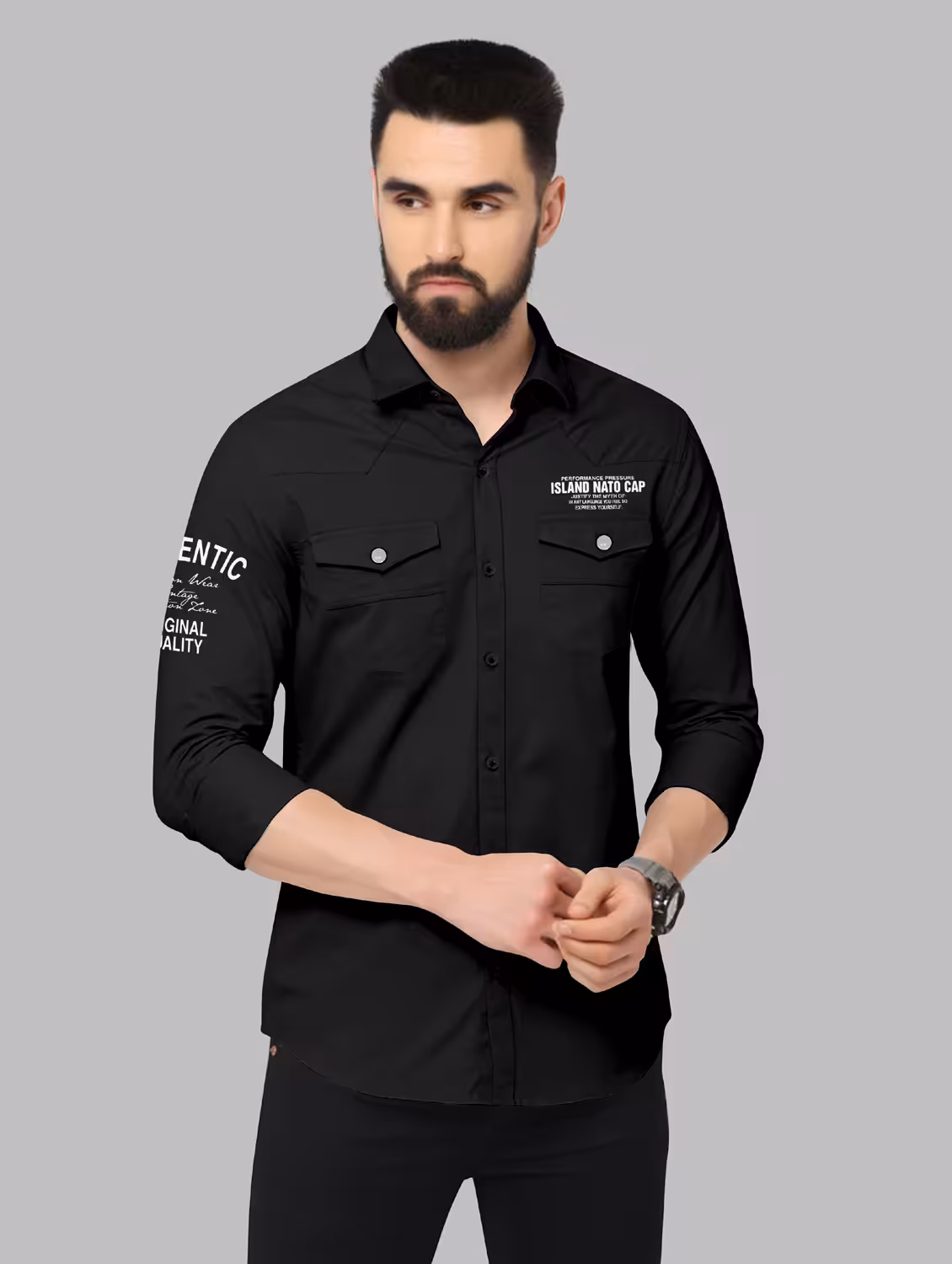 men typographic long sleeve regular fit casual shirt - 15857269 - Very Small Image - 1