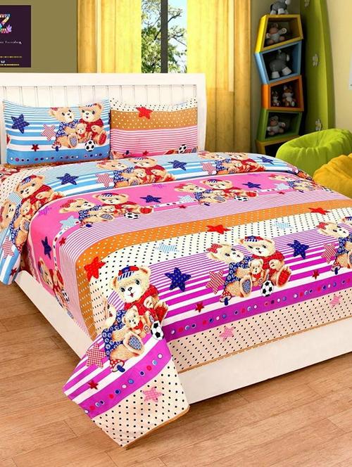 polycotton double bed sheet with 2 pillow covers - 15872649 - Very Small Image - 1