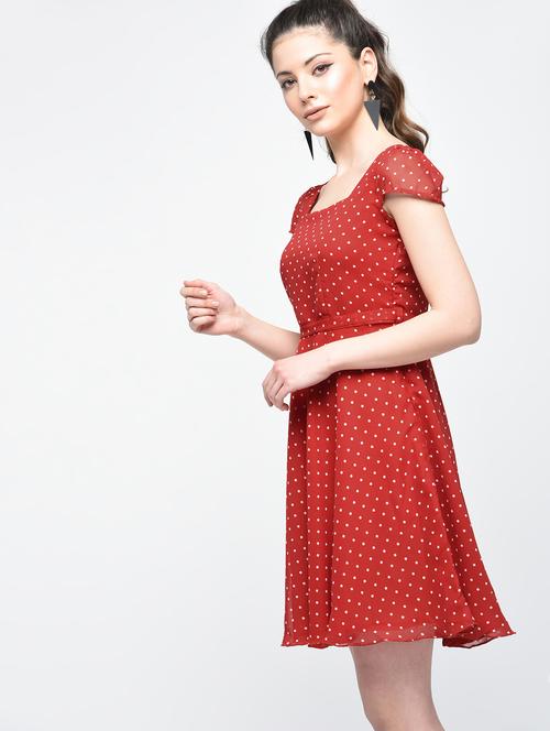 tie back polka dots flared dress - 15874949 - Very Small Image - 1