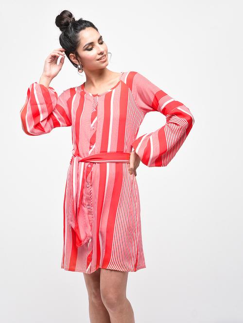 striped button up belted dress - 15874964 - Very Small Image - 1