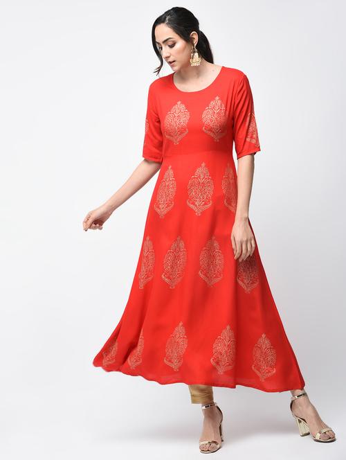 flared block print kurta - 15879123 - Very Small Image - 1