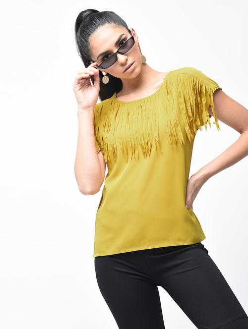 fringe trim round neck top - 15882542 - Very Small Image - 1