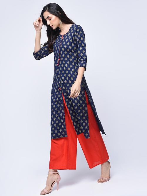 printed front slit kurta with palazzo set - 15926940 - Very Small Image - 1