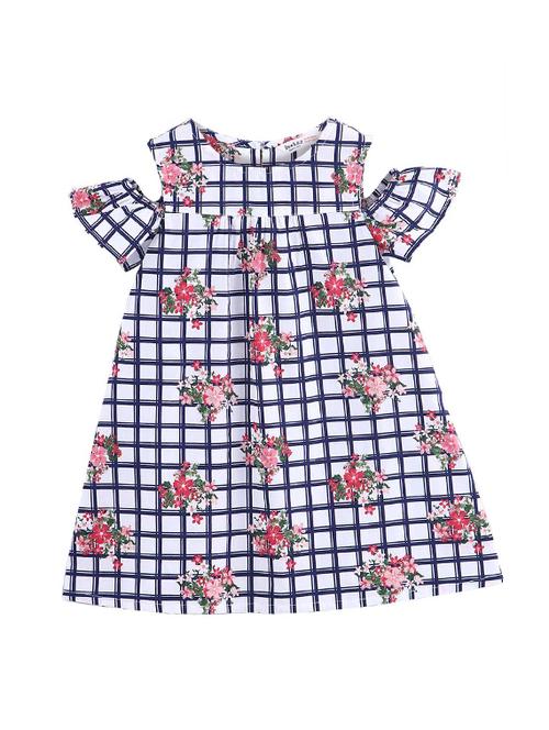 cold shoulder grid pattern frock - 15950428 - Very Small Image - 1