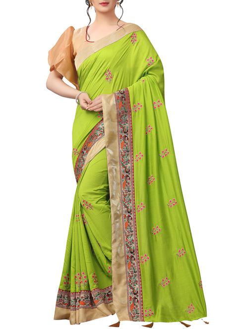 floral parrot green embroidered saree with blouse - 15959219 - Very Small Image - 1