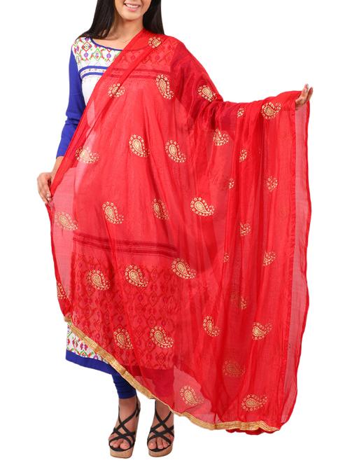 paisley block print dupatta - 15960454 - Very Small Image - 1