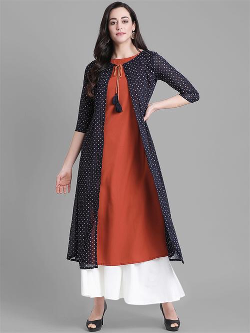 layered printed kurta with tassels - 15998026 - Very Small Image - 1