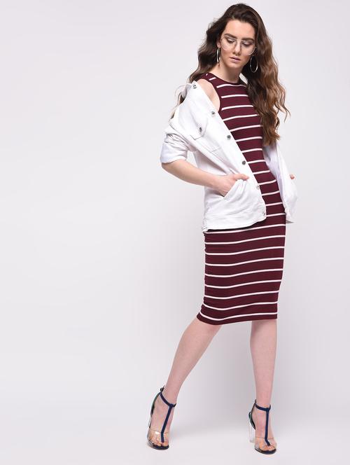 crew neck striped bodycon dress - 16008984 - Very Small Image - 1