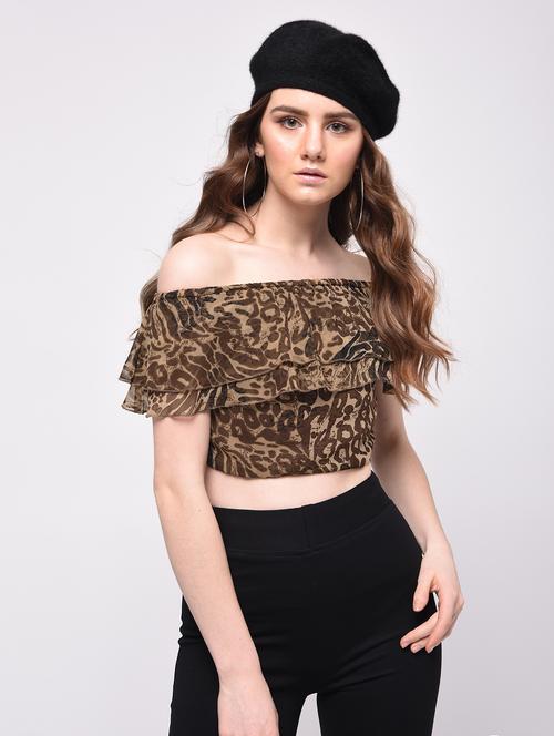 ruffled off shoulder crop top - 16009021 - Very Small Image - 1