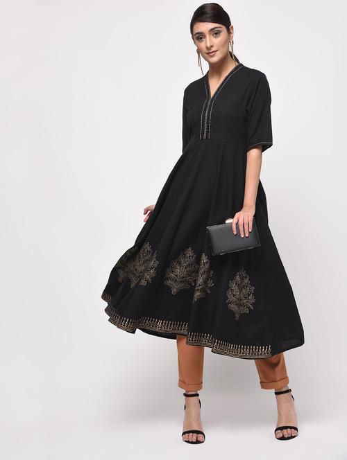 block printed anarkali kurta - 16009772 - Very Small Image - 1