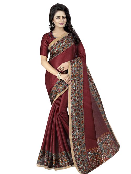 kalamkari border printed saree with blouse - 16010084 - Very Small Image - 1
