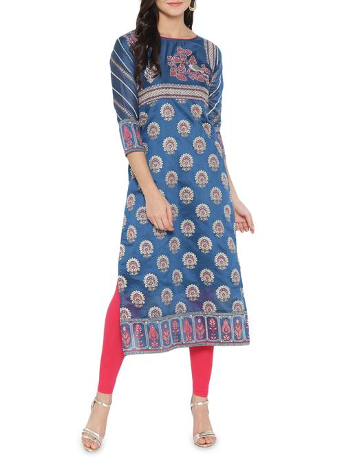ethnic motif chanderi straight kurta - 16011306 - Very Small Image - 1