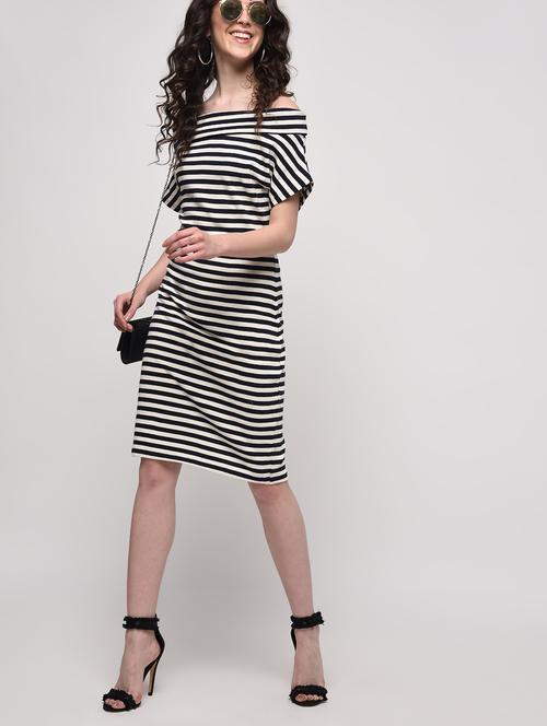 off shoulder striped sheath dress - 16013568 - Very Small Image - 1