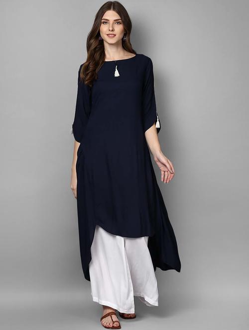 solid high low kurta - 16030759 - Very Small Image - 1
