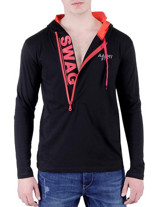 black solid hooded tshirt - 16041529 - Very Small Image - 1