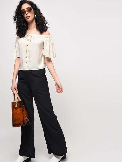 button detail off shoulder top - 16087399 - Very Small Image - 1