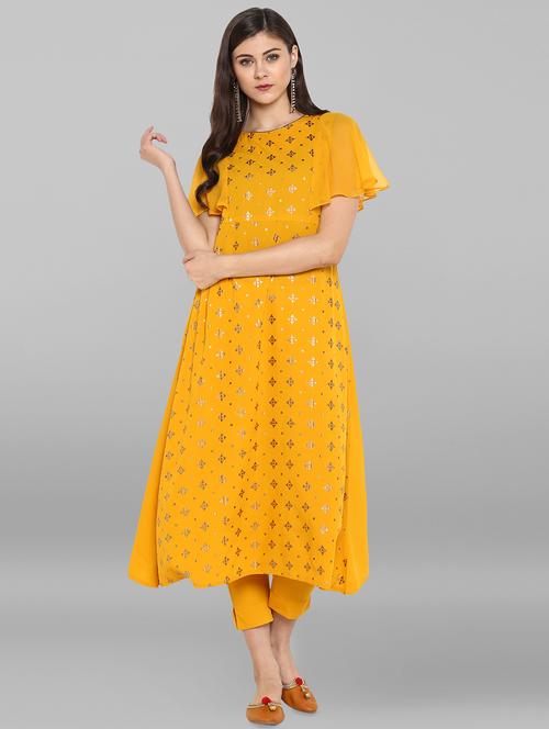 foil print kurta pant set - 16142401 - Very Small Image - 1