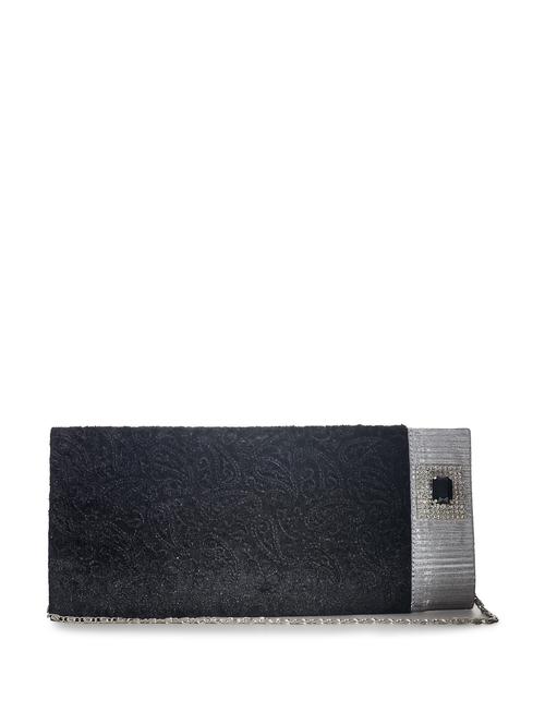 Black velvet clutch with studded stone - 16149 - Very Small Image - 1