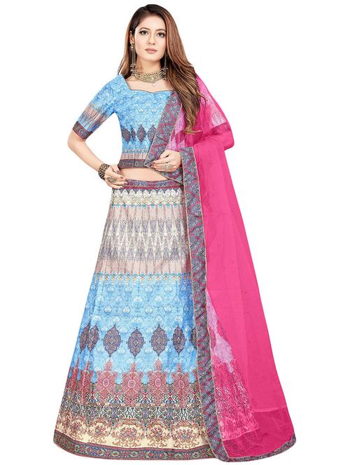 digital floral printed a-line lehenga - 16172689 - Very Small Image - 1