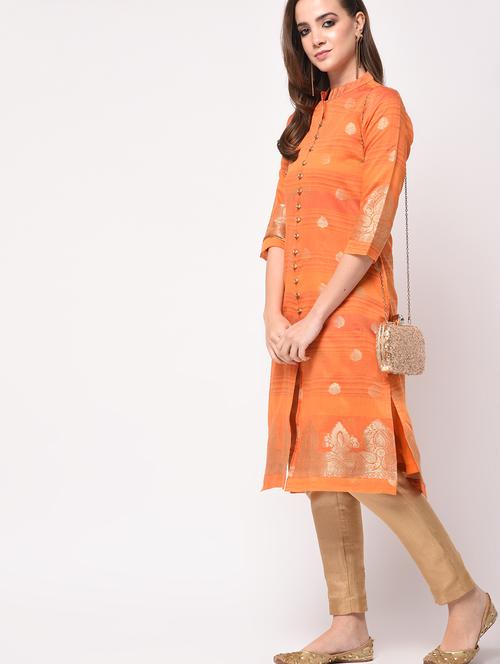zari motifs straight kurta - 16172941 - Very Small Image - 1