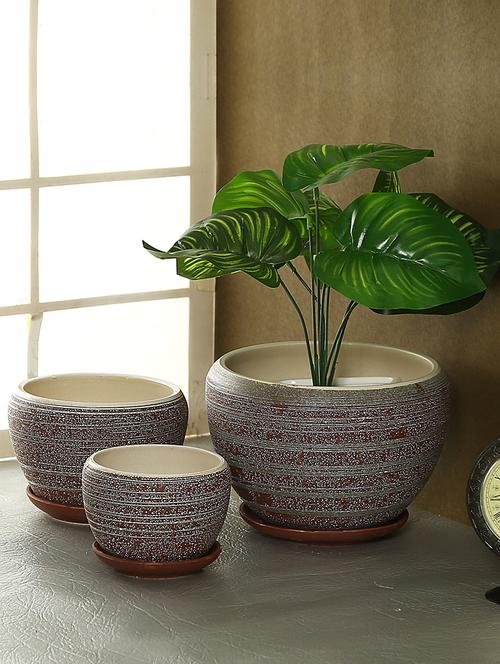 maroon & white ceramic pot - set of 3 - 16179432 - Very Small Image - 1