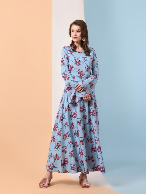 bell sleeved floral maxi dress - 16237063 - Very Small Image - 1